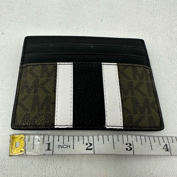 Michael Kors Hudson Logo Stripe Leather Card Case, Men's Size OS - Olive Green - Picture 5 of 6